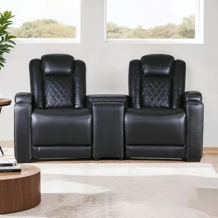 2 Power Modular Recliners and Angular Console with Cup Holders - 3 pcs Black