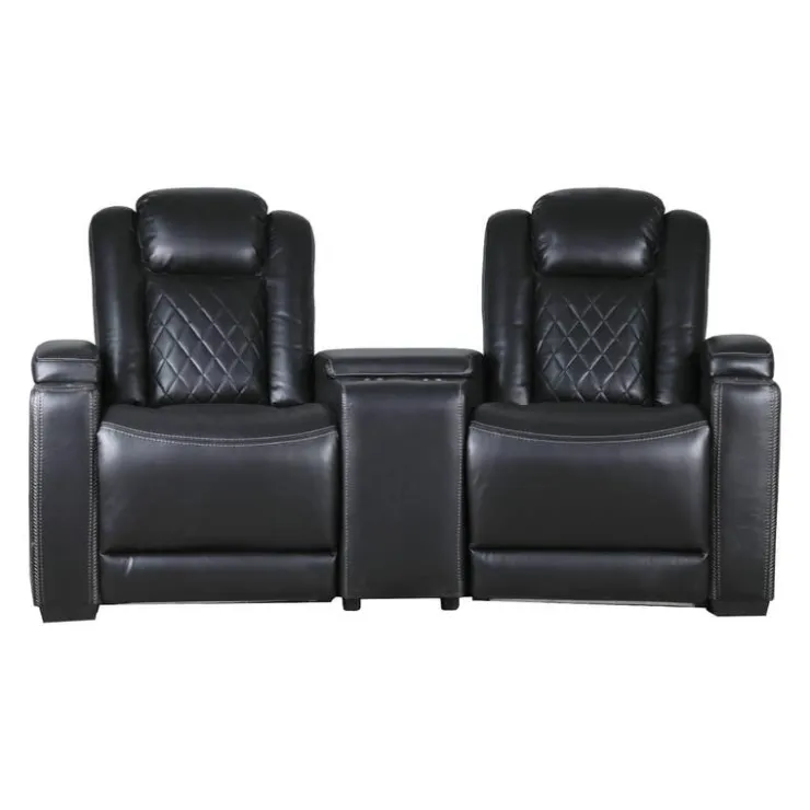2 Power Modular Recliners and Angular Console with Cup Holders - 3 pcs Black