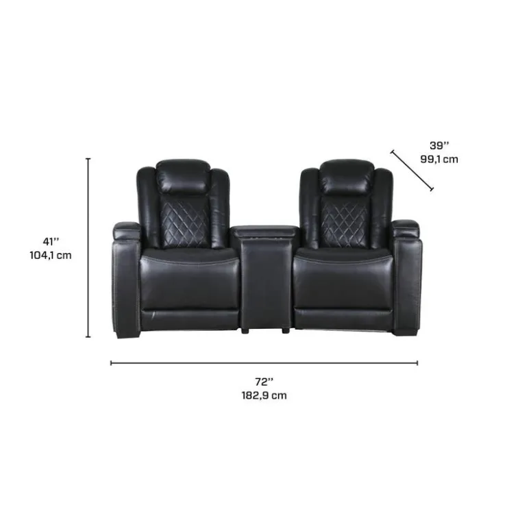 2 Power Modular Recliners and Angular Console with Cup Holders - 3 pcs Black