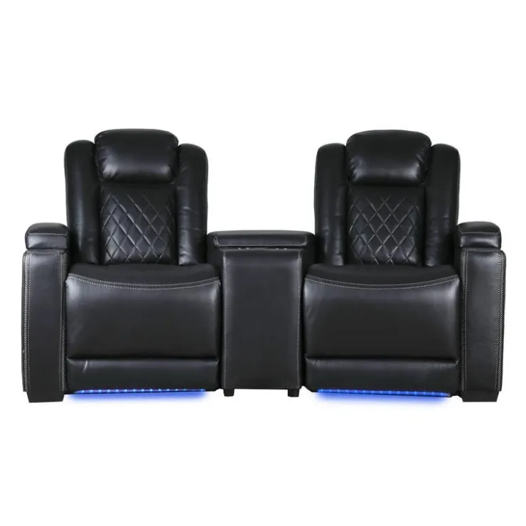 2 Power Modular Recliners and Angular Console with Cup Holders - 3 pcs Black