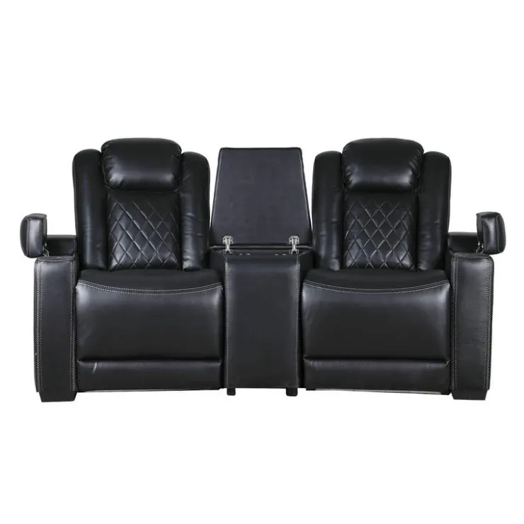 2 Power Modular Recliners and Angular Console with Cup Holders - 3 pcs Black