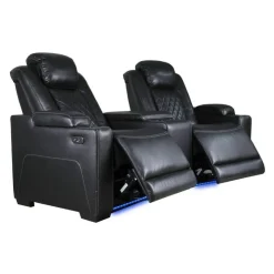 2 Power Modular Recliners and Angular Console with Cup Holders - 3 pcs Black