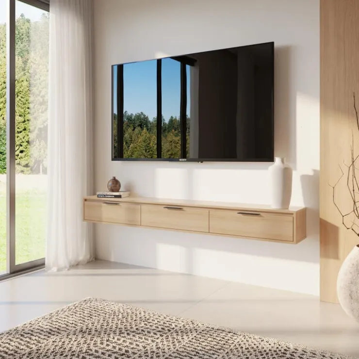 Nexera 72" Wall-Mounted TV Stand with Storage - Natural Blonde Oak Outlet