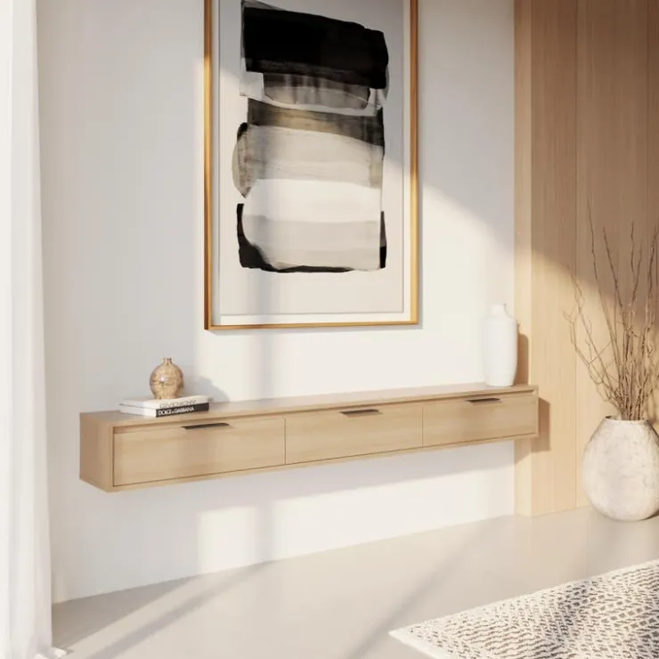 Nexera 72" Wall-Mounted TV Stand with Storage - Natural Blonde Oak Outlet