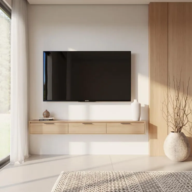 Nexera 72" Wall-Mounted TV Stand with Storage - Natural Blonde Oak Outlet