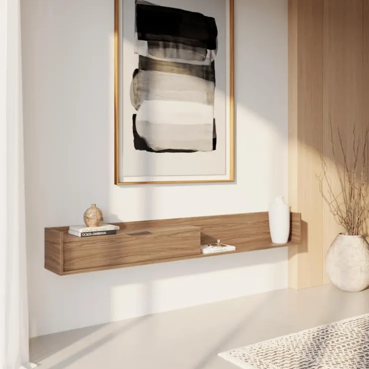 Nexera 72" Wall-Mounted TV Stand with Storage - Light Walnut Sale