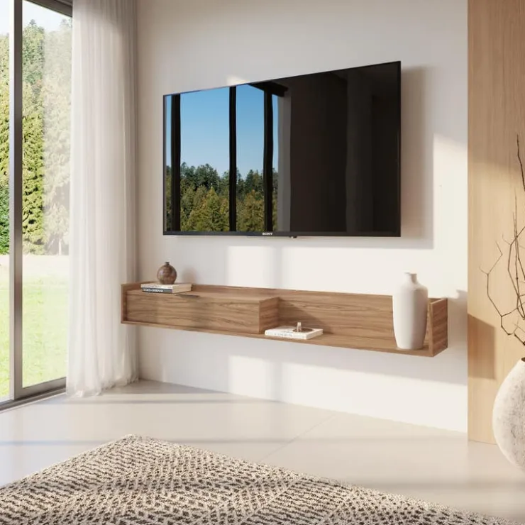 Nexera 72" Wall-Mounted TV Stand with Storage - Light Walnut Sale
