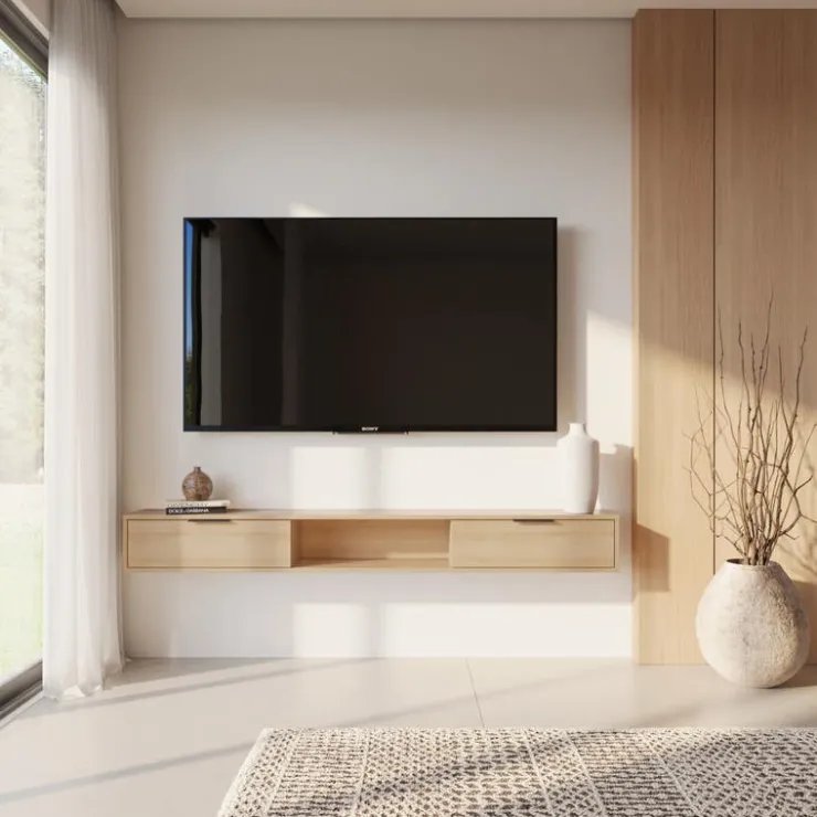 Nexera 72" Wall-Mounted TV Stand with Storage - Natural Blonde Oak Online