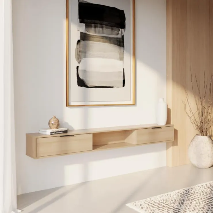 Nexera 72" Wall-Mounted TV Stand with Storage - Natural Blonde Oak Online