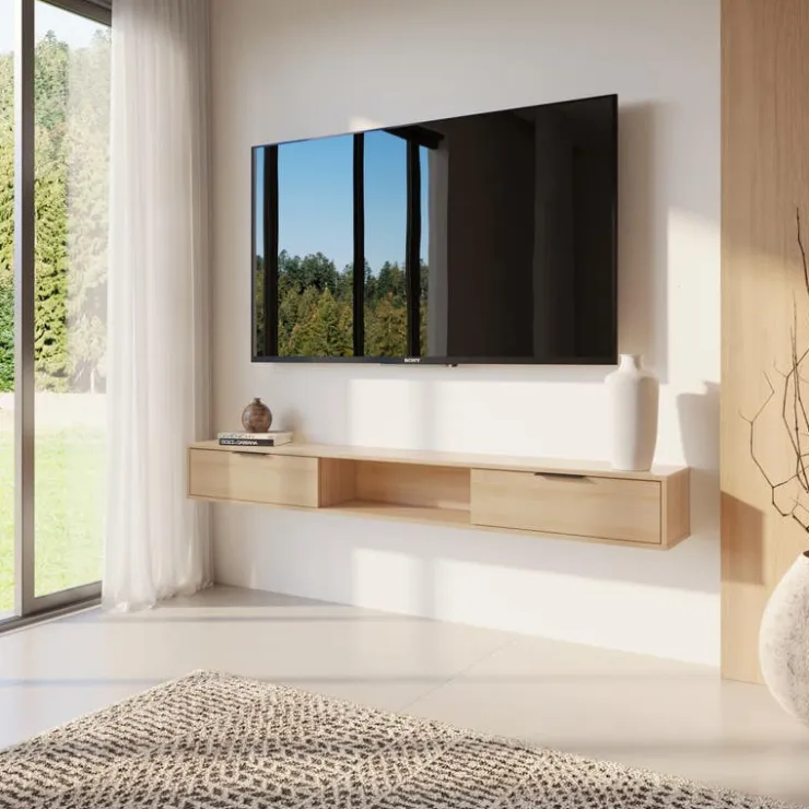 Nexera 72" Wall-Mounted TV Stand with Storage - Natural Blonde Oak Online