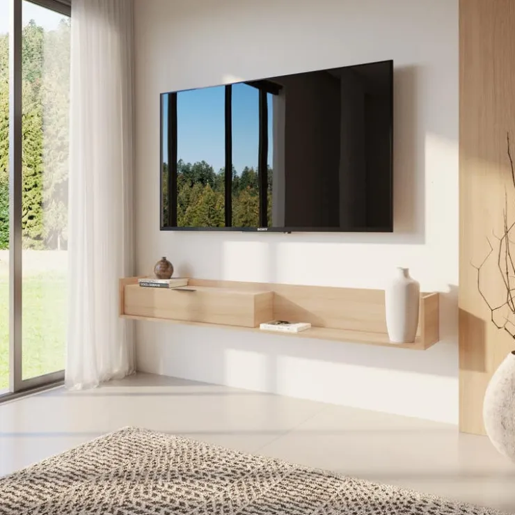 Nexera 72" Wall-Mounted TV Stand with Storage - Natural Blonde Oak Clearance