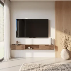 Nexera 72" Wall-Mounted TV Stand with Storage - Light Walnut Discount