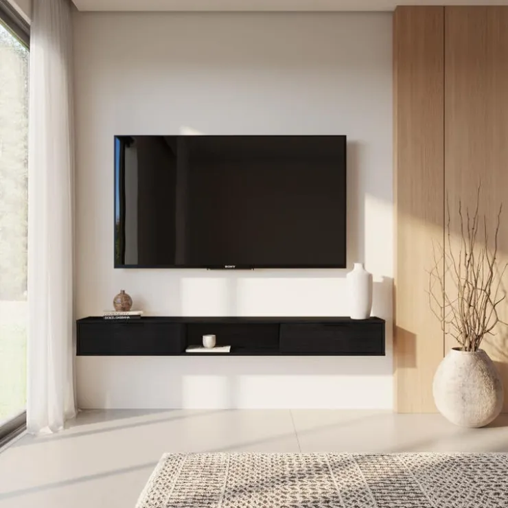 Nexera 72" Wall-Mounted TV Stand with Storage - Black