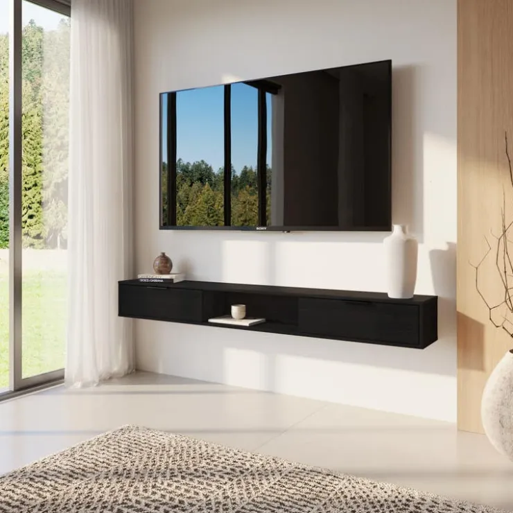 Nexera 72" Wall-Mounted TV Stand with Storage - Black