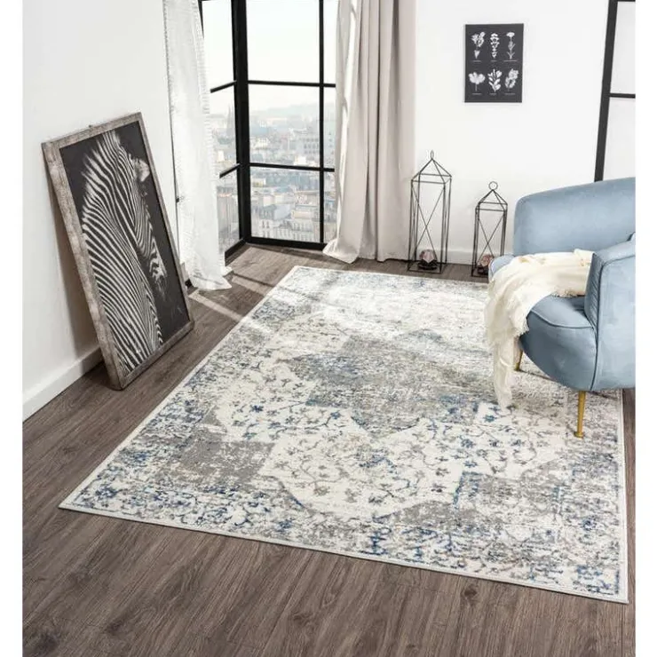5 x 7 ft Rug Grey / White / Blue