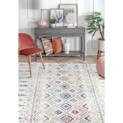 8 x 10 ft Rug White/Colorful Online