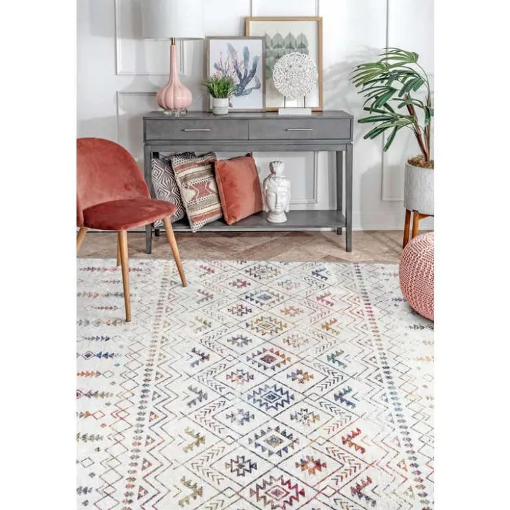 8 x 10 ft Rug White/Colorful Online