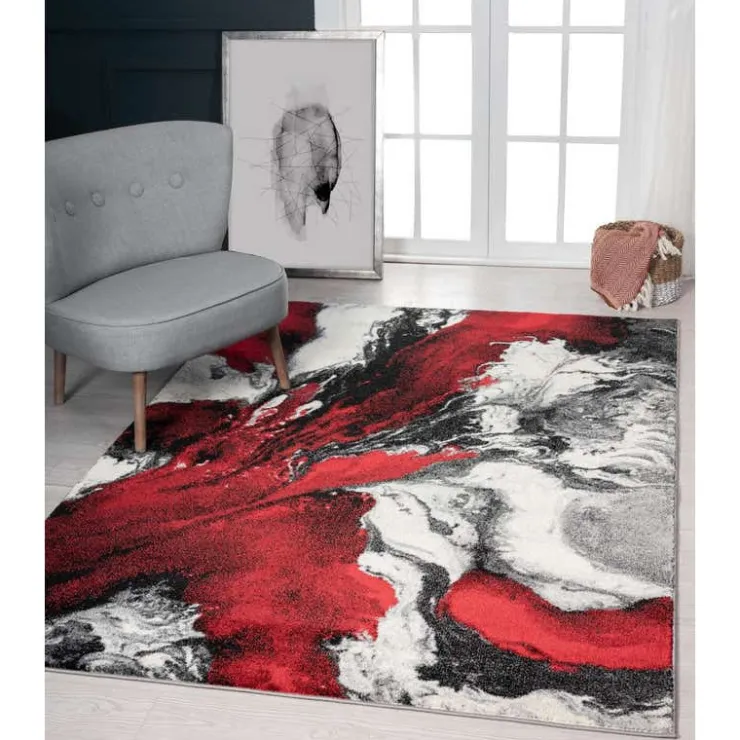 5 x 8 ft Rug Red/Black/White/Grey