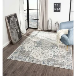 8 x 10 ft Rug Grey / White / Blue Clearance
