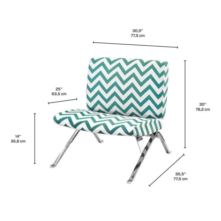 Monarch Accent chair - " chevron " fabric / chrome metal Teal
