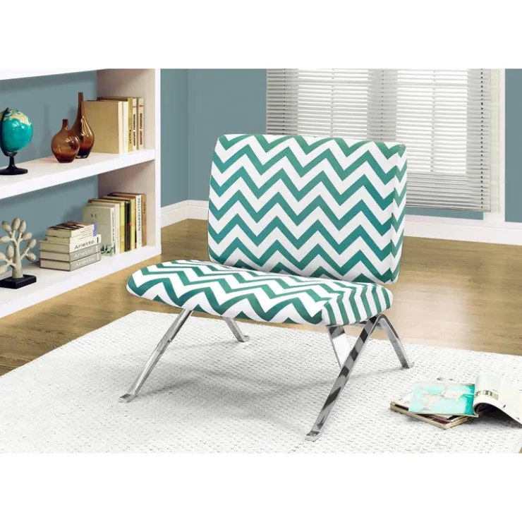 Monarch Accent chair - " chevron " fabric / chrome metal Teal