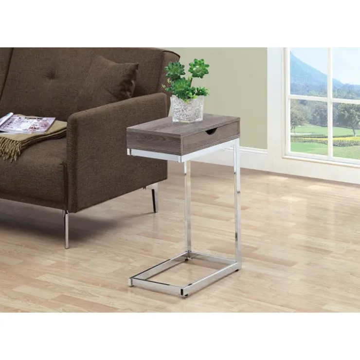 Monarch Accent table - chrome metal / with a drawer - Dark Taupe Discount