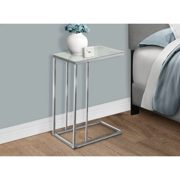 Monarch Accent table - metal with frosted tempered glass - Chrome Hot