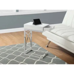Monarch Accent table - chrome metal / glossy with a drawer - White Outlet