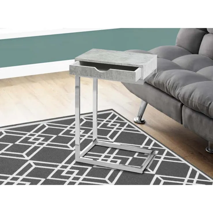 Monarch Accent table - chrome metal / cement with a drawer - Grey Clearance