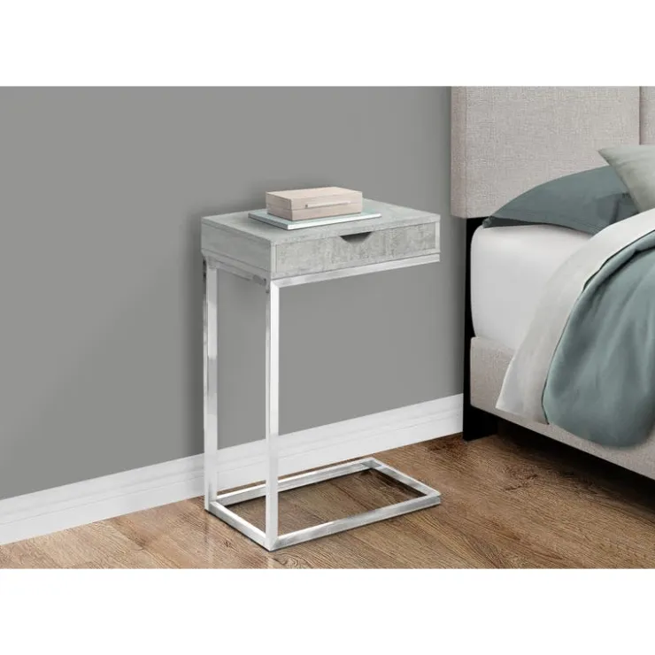 Monarch Accent table - chrome metal / cement with a drawer - Grey Clearance