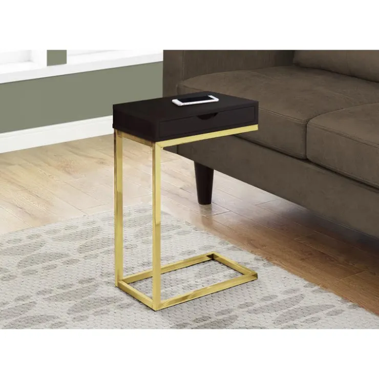 Monarch Accent table - / gold metal with a drawer - Espresso Online