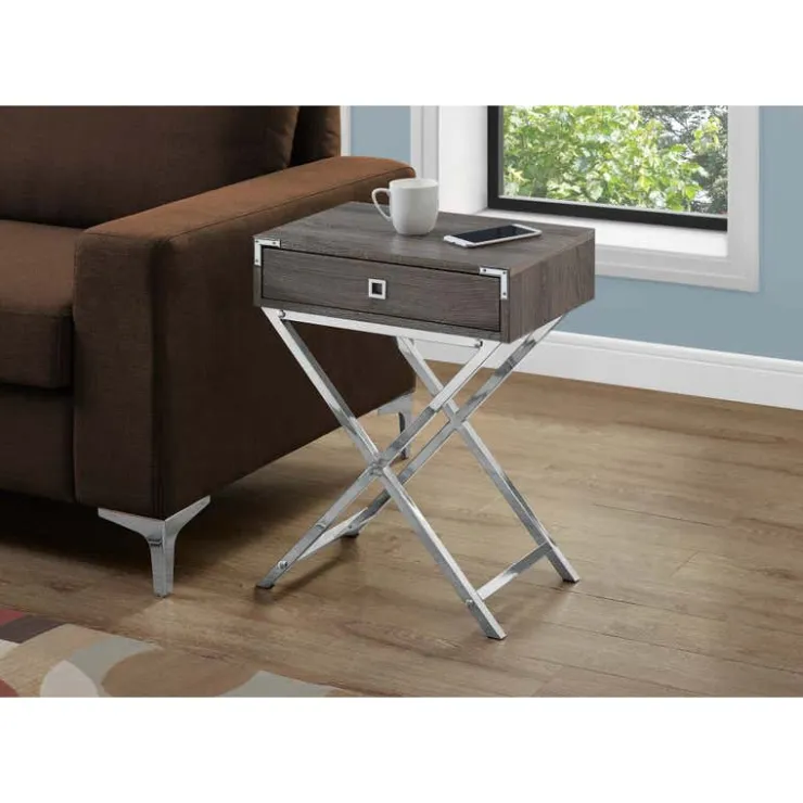 Monarch Accent table - 24"h / / chrome metal - Dark Taupe New