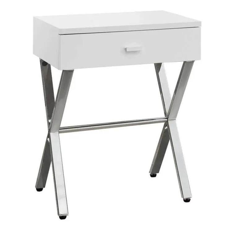 Monarch Accent table - 24"h / glossy / chrome metal - White