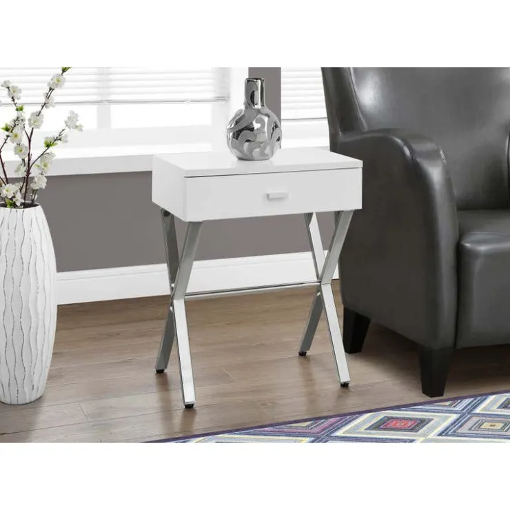 Monarch Accent table - 24"h / glossy / chrome metal - White