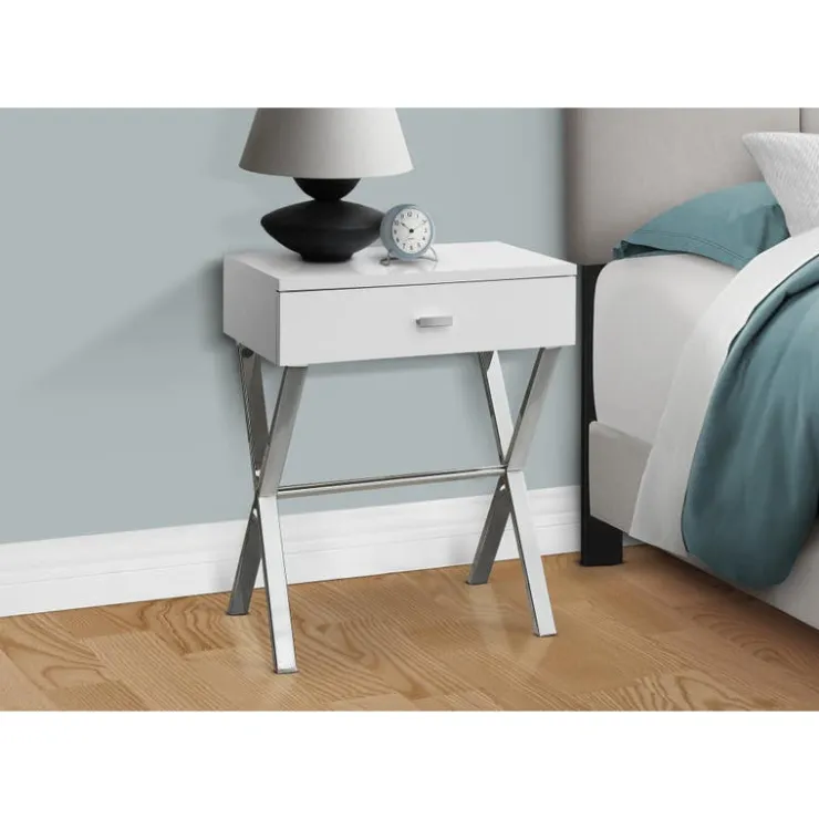 Monarch Accent table - 24"h / glossy / chrome metal - White