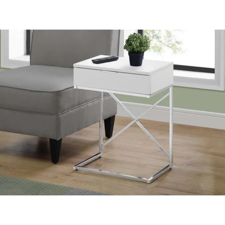 Monarch Accent table - 24"h / glossy / chrome metal - White Clearance