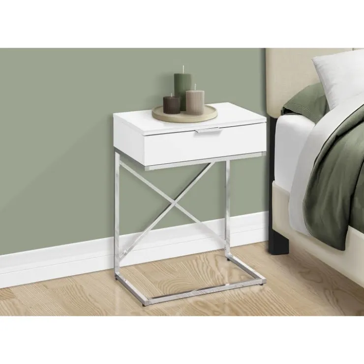 Monarch Accent table - 24"h / glossy / chrome metal - White Clearance