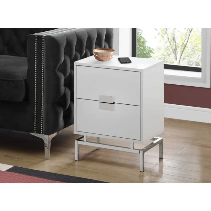 Monarch Accent table - 24"h / glossy / chrome metal - White Clearance