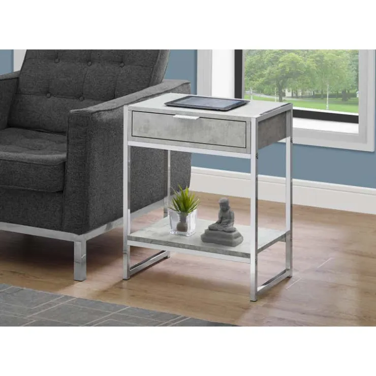 Monarch Accent table - 24"h / cement / chrome metal - Grey Outlet