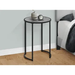 Monarch Accent table - 24"h / stone-look / black metal - Grey Outlet