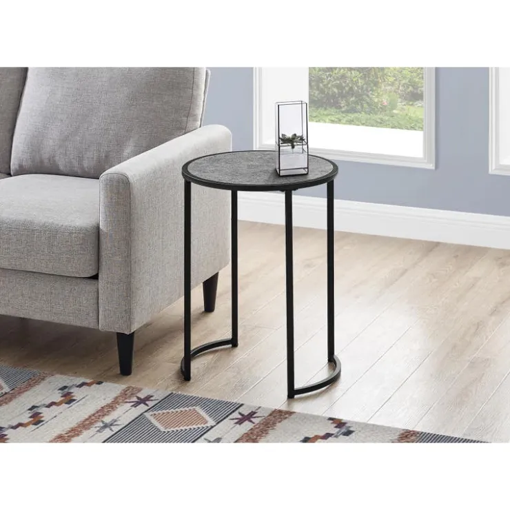 Monarch Accent table - 24"h / stone-look / black metal - Grey Outlet
