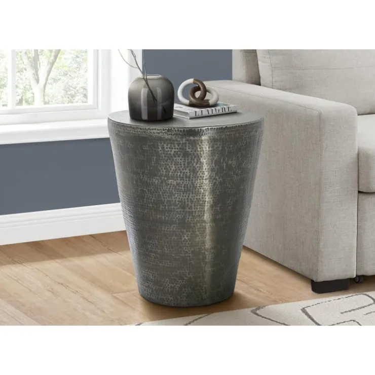 Monarch Accent table - 22"h / grey iron metal drum end - Silver Outlet