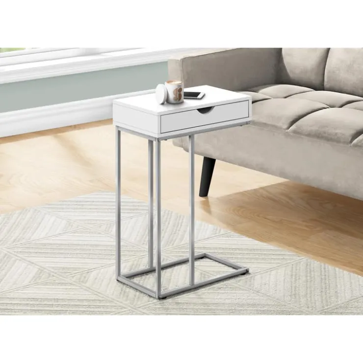 Monarch Accent table - 25"h / / silver metal - White