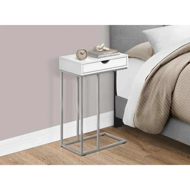 Monarch Accent table - 25"h / / silver metal - White