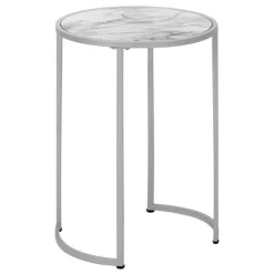 Monarch Accent table - 24"h / marble-look / silver metal - White Sale