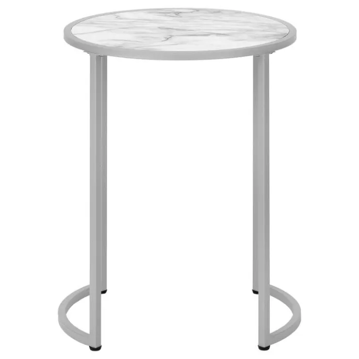 Monarch Accent table - 24"h / marble-look / silver metal - White Sale