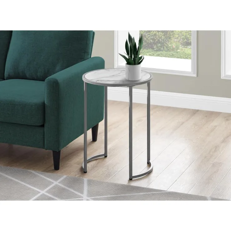 Monarch Accent table - 24"h / marble-look / silver metal - White Sale