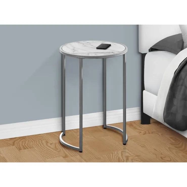Monarch Accent table - 24"h / marble-look / silver metal - White Sale