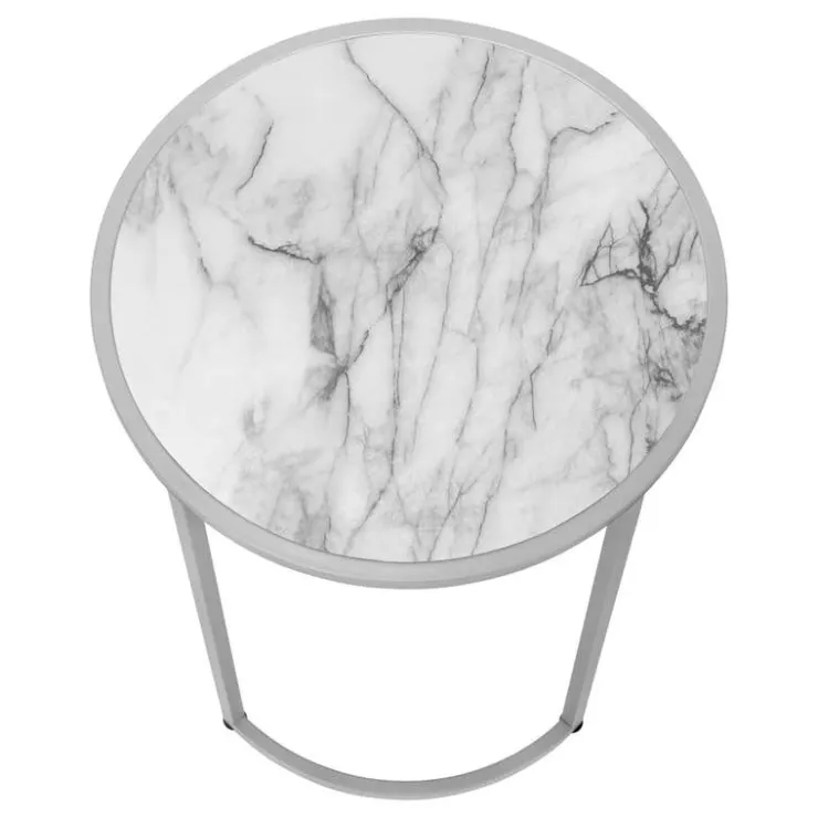 Monarch Accent table - 24"h / marble-look / silver metal - White Sale