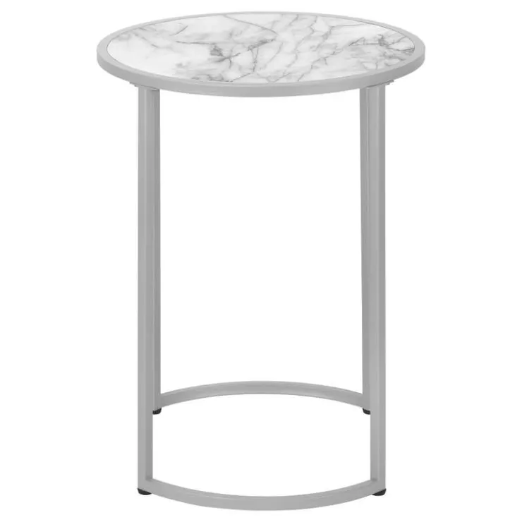Monarch Accent table - 24"h / marble-look / silver metal - White Sale
